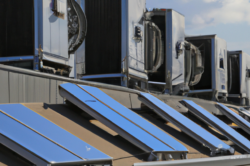 Luftkühler und Solarpanels auf einem Flachdach im Freien.